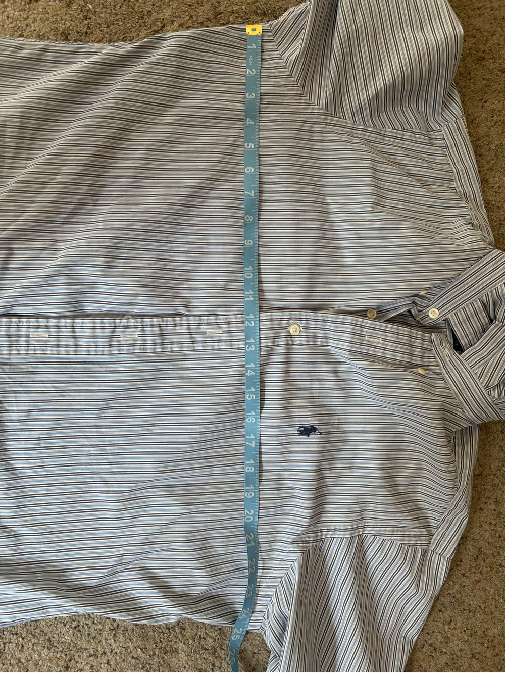 Reworked Ralph Lauren White and Blue Striped Ruffle-Collar Button-Down Size L - Picture 7 of 7